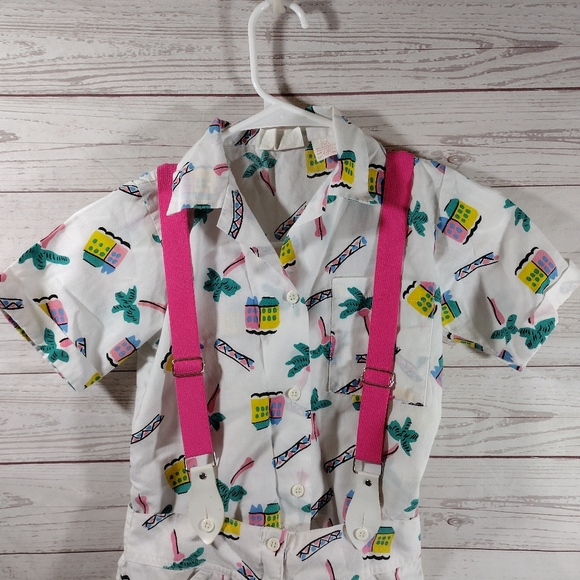 80s Overall Suspender Shorts outfit tropical - Picture 2 of 16
